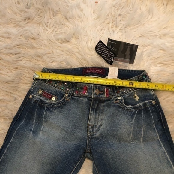 NWT Baby Phat boot cut Rhinestone sparkle embroidered pocket blue jeans sz 5 - Picture 8 of 16